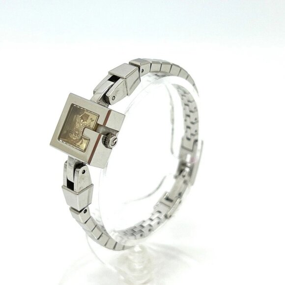 GUCCI 102 G Mini Square Chain quartz Wristwatch SS Silver